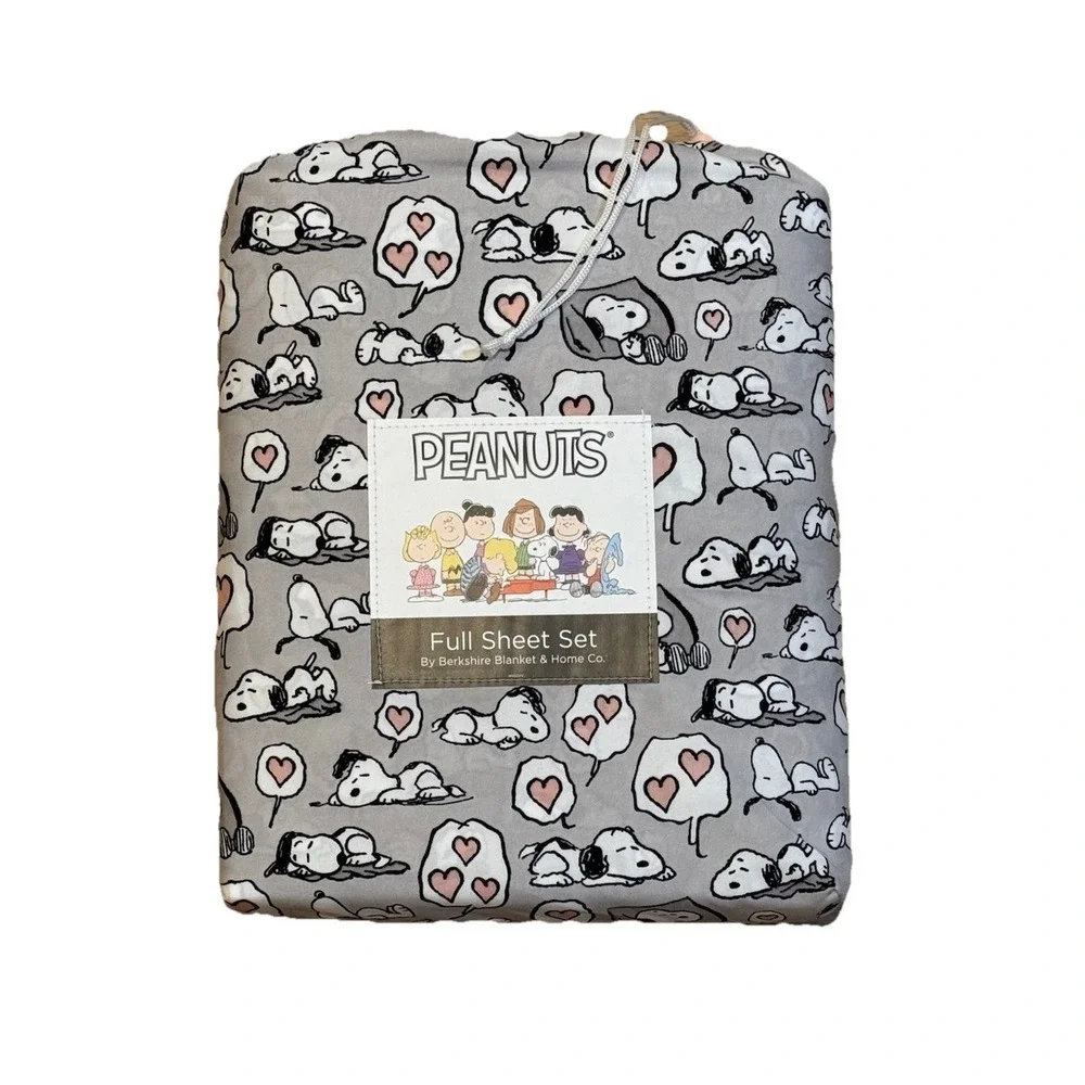 Peanuts Snoopy Dream of Love‎ Valentine Heart Sheet Set Grey Full NEW
